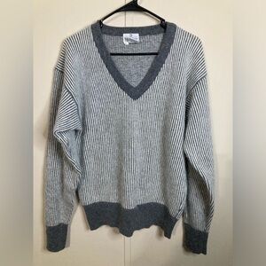 VTG Neiman Marcus Wool Sweater Grey Stripes Knit V-Neck Men's Size Large